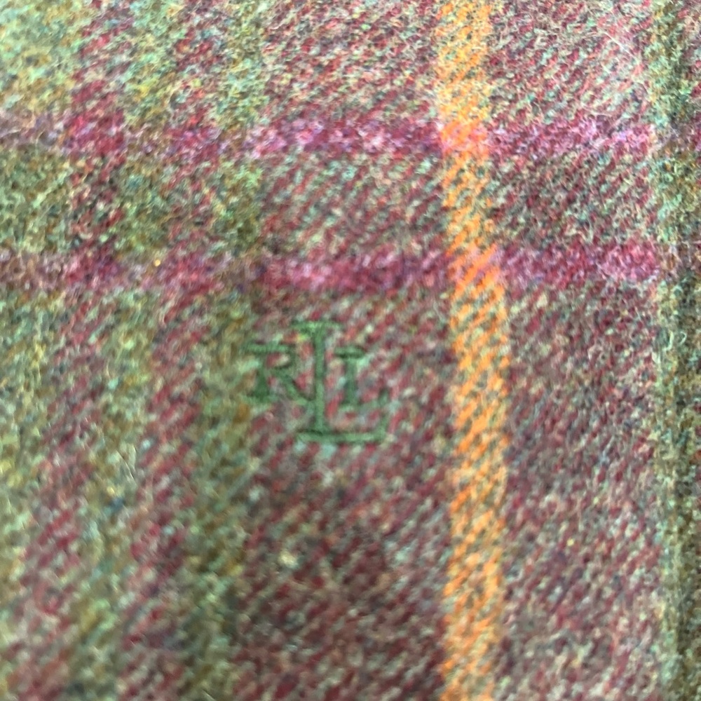 Vintage Lauren Ralph Lauren Petite Tweed Tartan Lamb Wool Leather Elbow Womens M - Picture 6 of 14